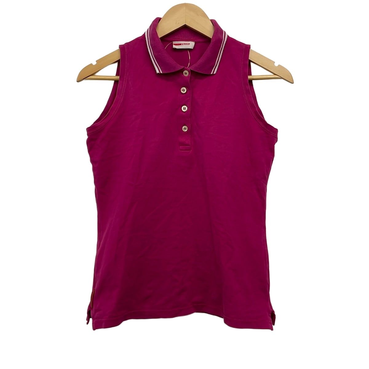 PRADA SPORT(プラダスポーツ) ノースリーブポロシャツ サイズM レディース美品 - ピンク×白
