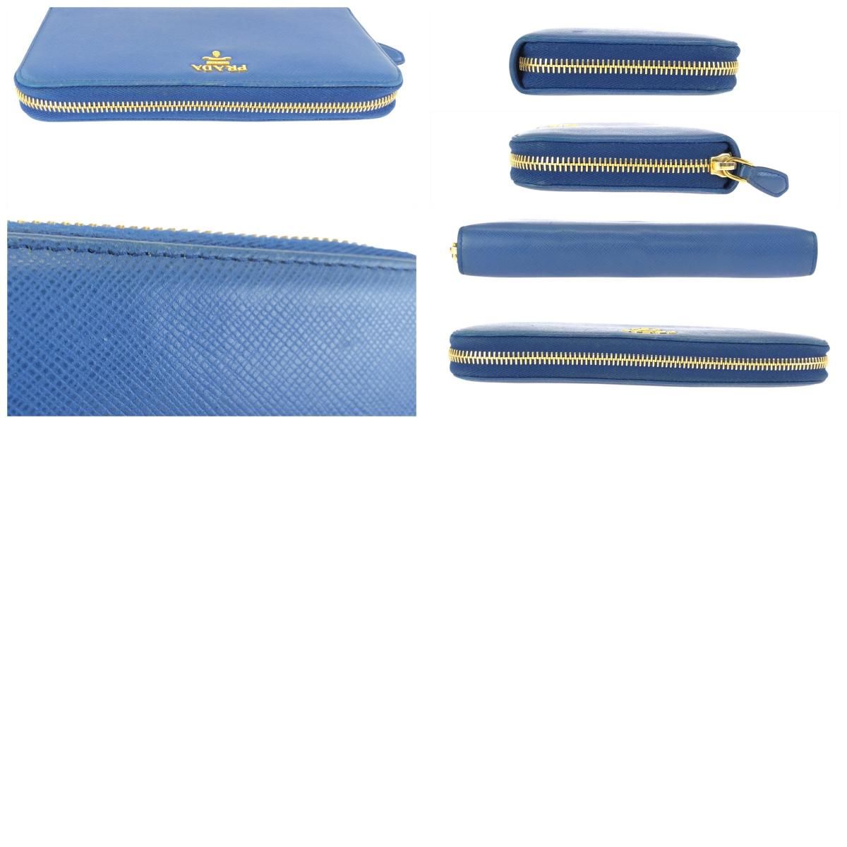 PRADA プラダ財布サフィアーノ　バイカラー　ブルー 美品 PRADA プラダ サフィアーノ ブルー ゴールド金具 レザー 長財布