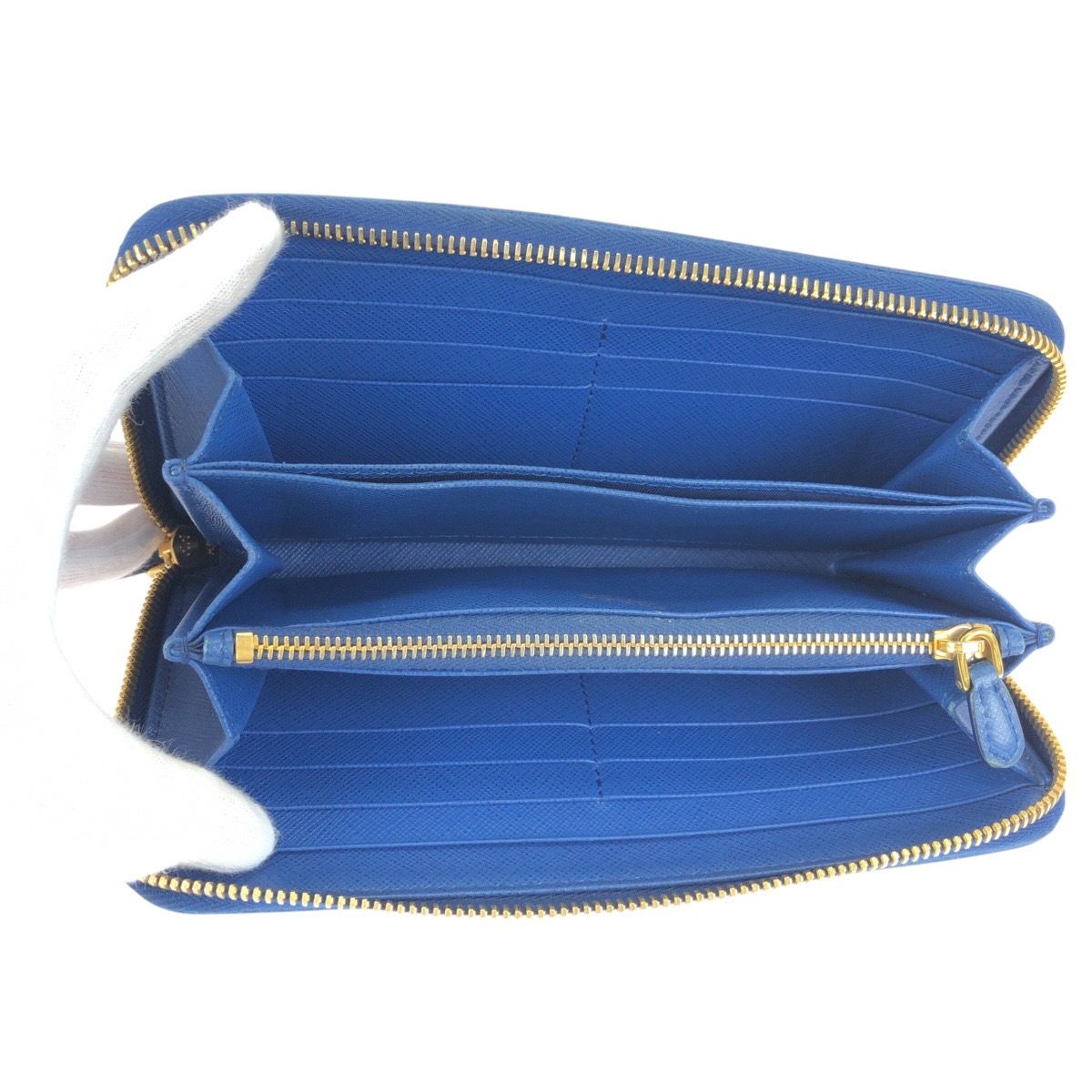 美品 PRADA プラダ サフィアーノ ブルー ゴールド金具 レザー 長財布