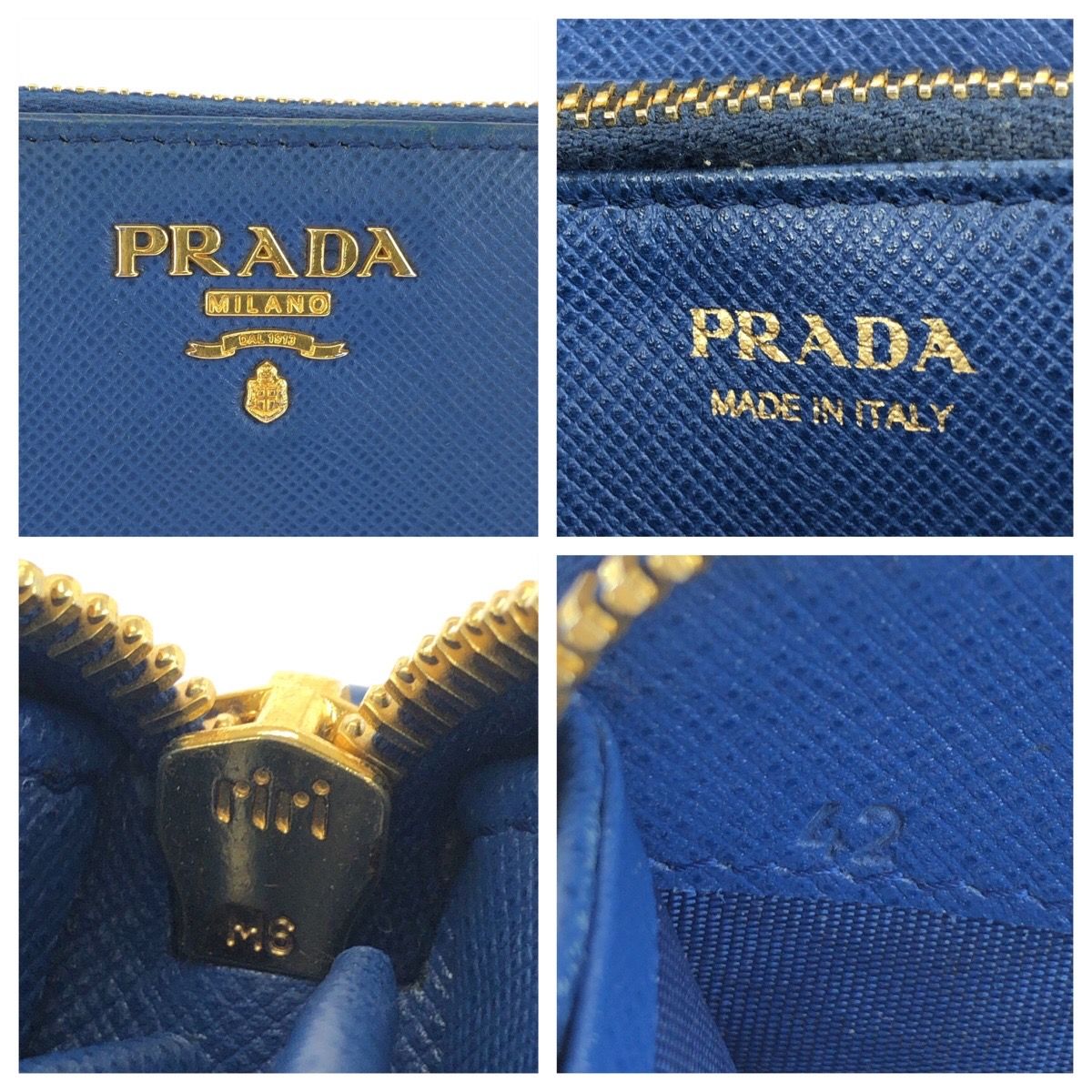 美品 PRADA プラダ サフィアーノ ブルー ゴールド金具 レザー 長財布