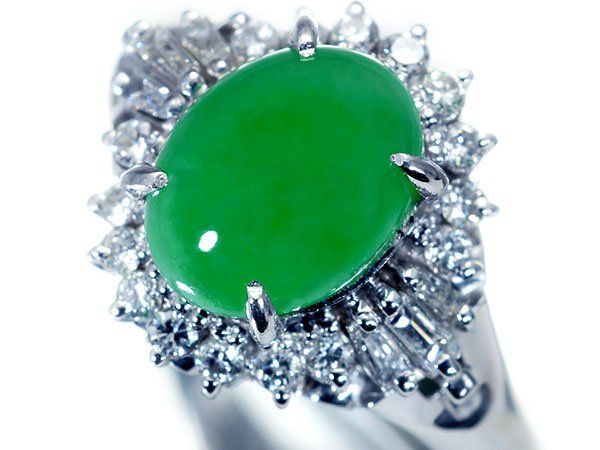 【ジュエリー極】樹脂含浸無し 美しい艶テリ透明感！大粒天然翡翠1.99ct＆ダイヤ0.31ct 高級Pt900リング h8664um【送料無料】