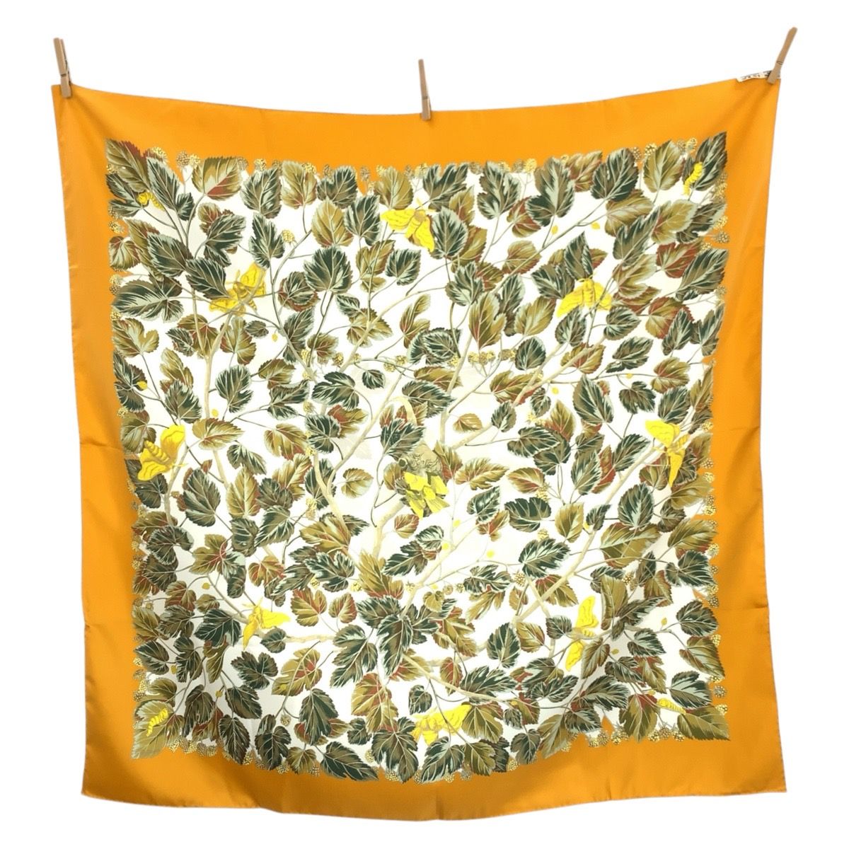 美品 HERMES エルメス L'ARBRE de SOIE カレ90 オレンジ シルク