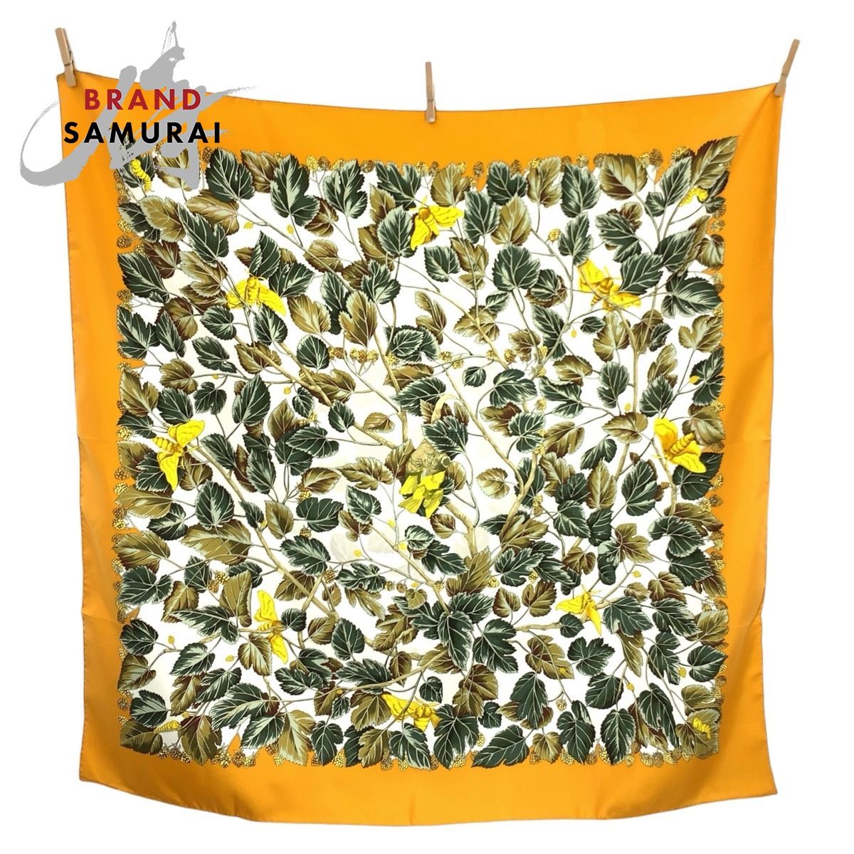 美品 HERMES エルメス L'ARBRE de SOIE カレ90 オレンジ シルク