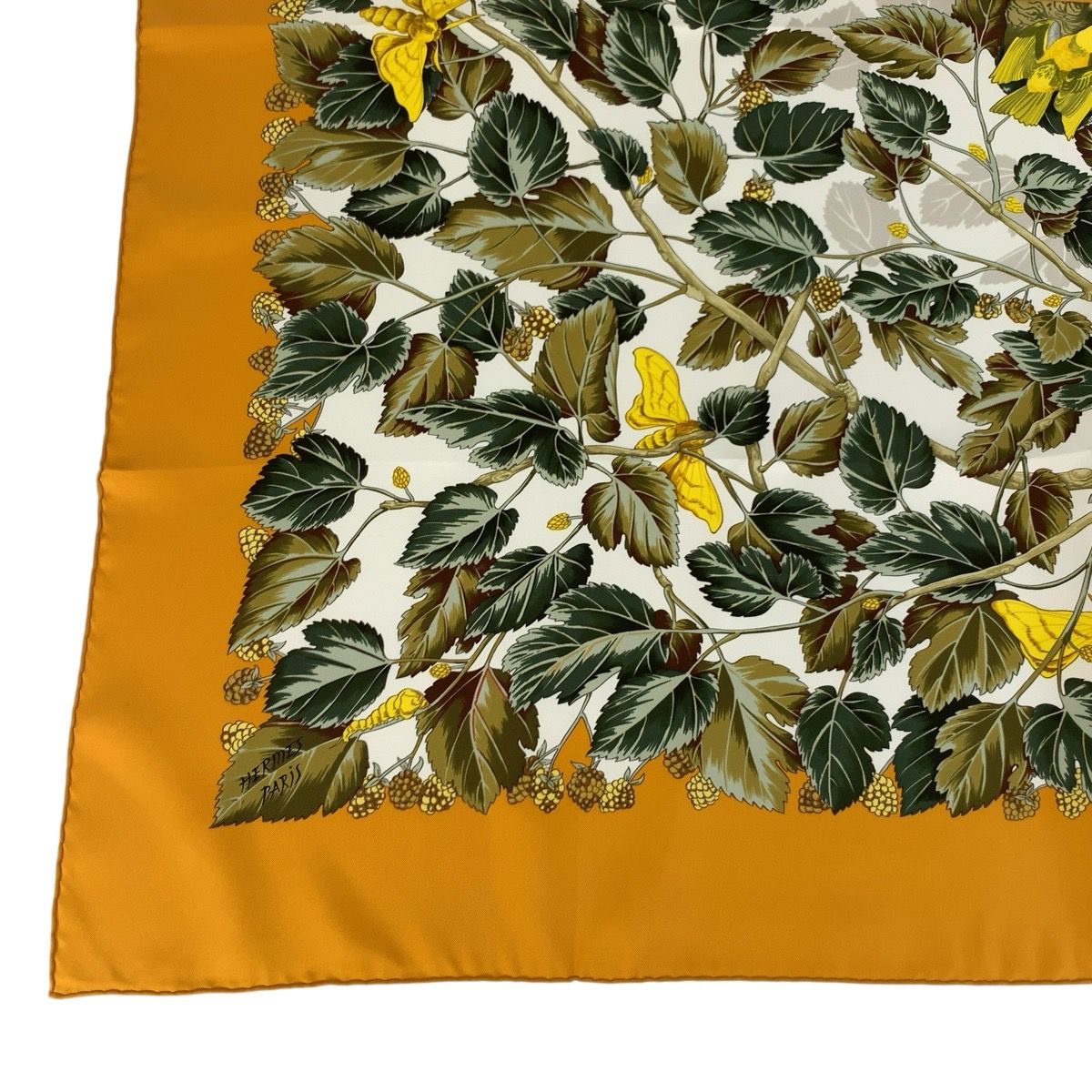 美品 HERMES エルメス L'ARBRE de SOIE カレ90 オレンジ シルク