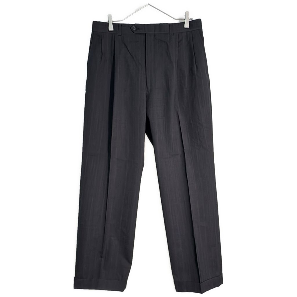 90年代 Burberrys バーバリーズ 2タック スラックスパンツ ストライプ ブラック(メンズ W33)中古 古着 Y4277 90年代 Burberrys バーバリーズ 2タック スラックスパンツ ストライプ
