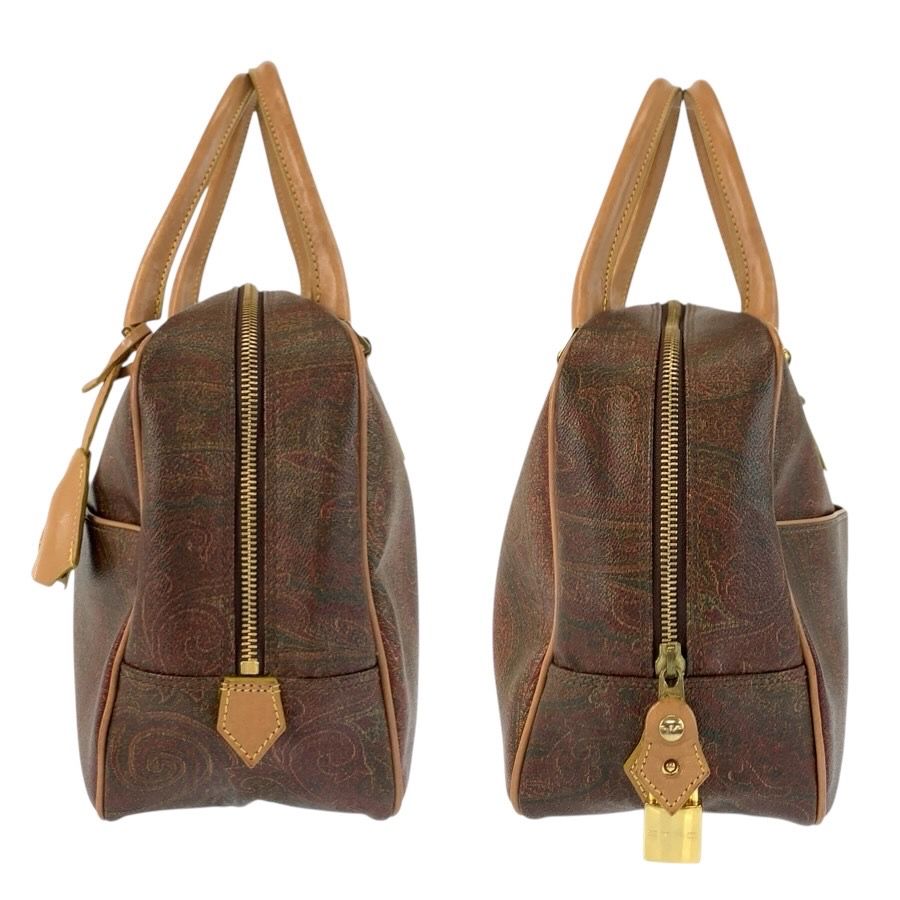 美品 ETRO エトロ ペイズリー柄 ブラウン ゴールド金具 PVC/レザー