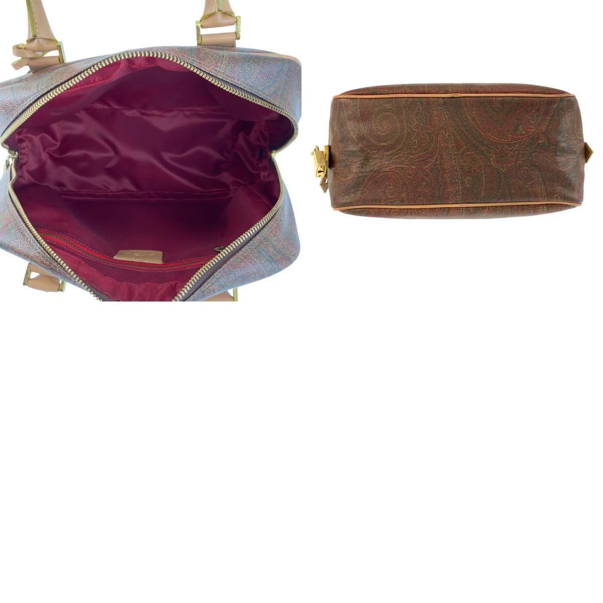 美品 ETRO エトロ ペイズリー柄 ブラウン ゴールド金具 PVC/レザー