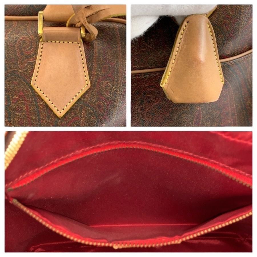 美品 ETRO エトロ ペイズリー柄 ブラウン ゴールド金具 PVC/レザー