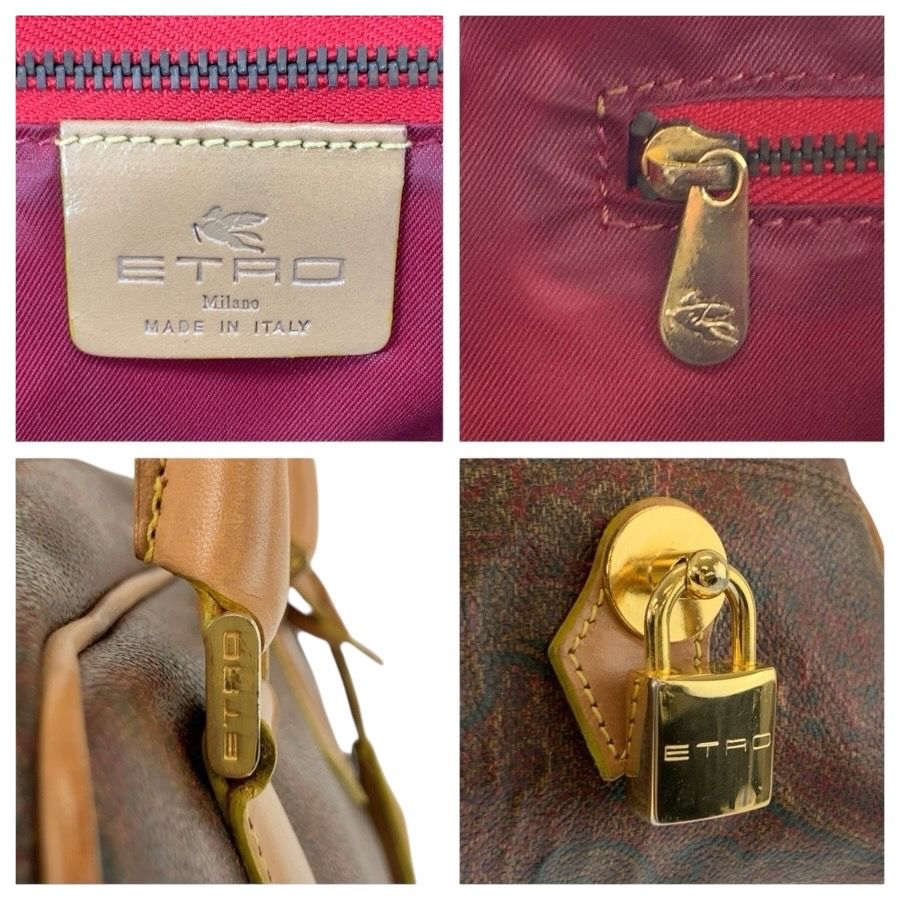 美品 ETRO エトロ ペイズリー柄 ブラウン ゴールド金具 PVC/レザー
