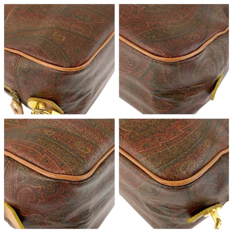 美品 ETRO エトロ ペイズリー柄 ブラウン ゴールド金具 PVC/レザー