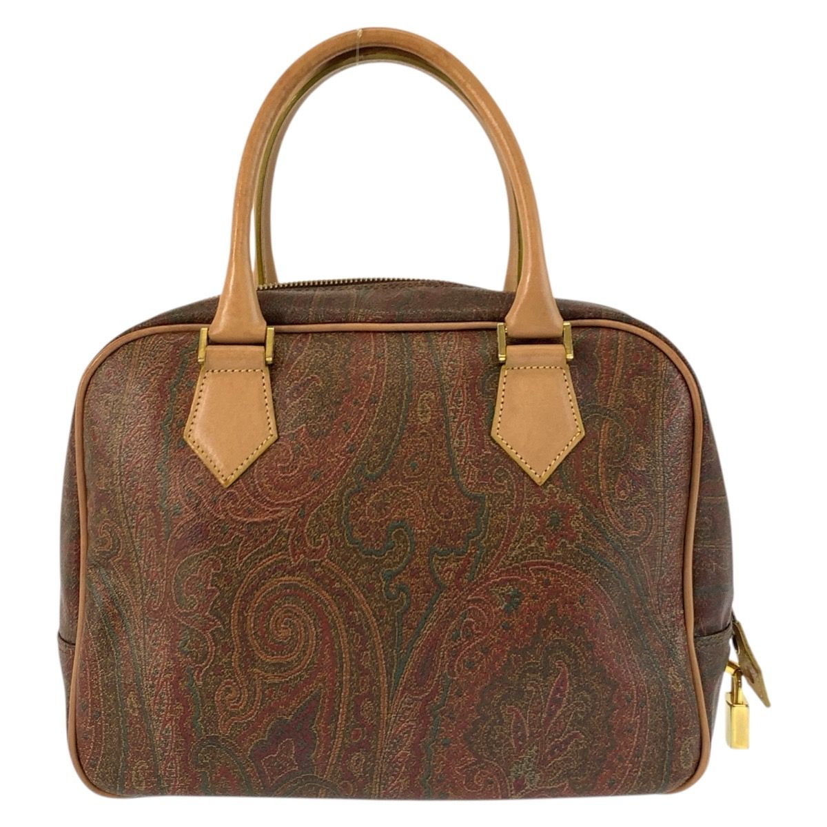 美品 ETRO エトロ ペイズリー柄 ブラウン ゴールド金具 PVC/レザー