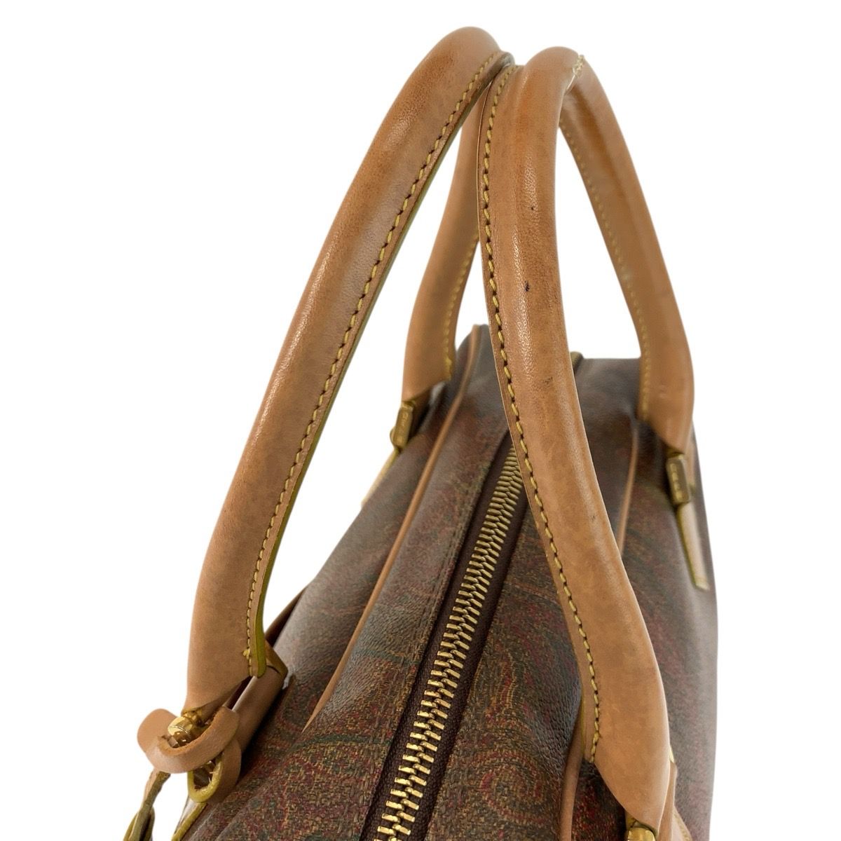 美品 ETRO エトロ ペイズリー柄 ブラウン ゴールド金具 PVC/レザー
