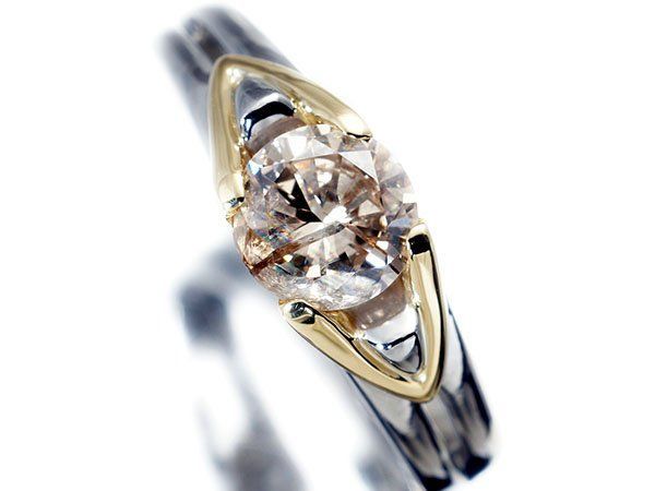 【ジュエリー極】しっとり潤しい輝き放つ！１粒大粒天然ブラウンダイヤモンド1.05ct 高級Pt900＆K18YGリング h8665grlm【送料無料】