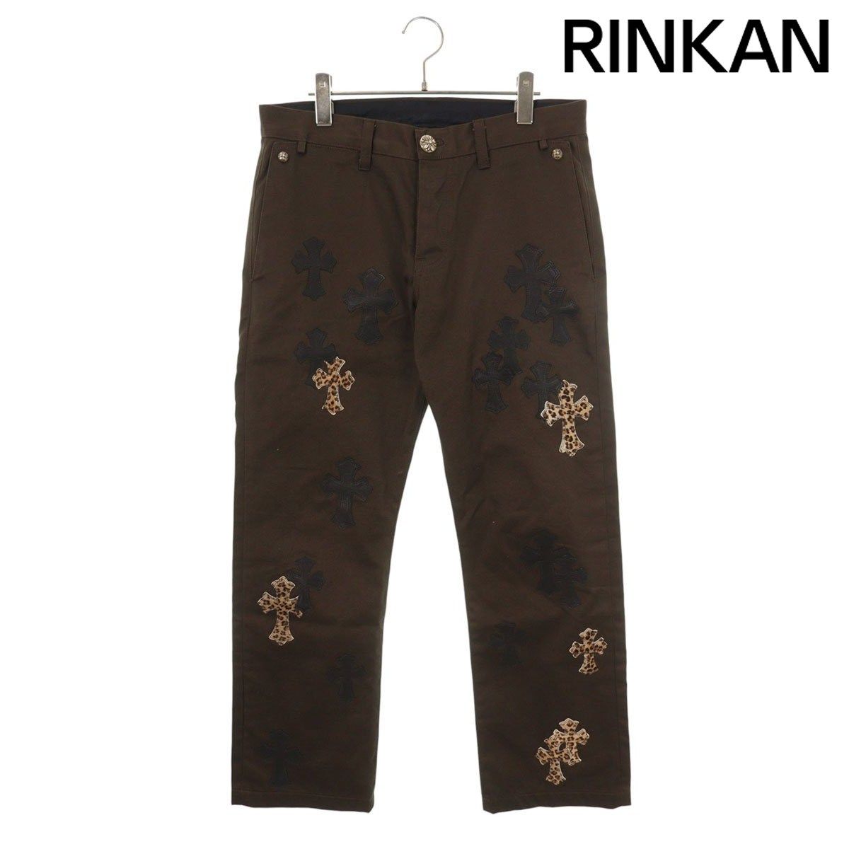 クロムハーツ CHINOS CEM CRS PTCH クロスパッチ付きレザー切替チノロングパンツ メンズ 32インチ