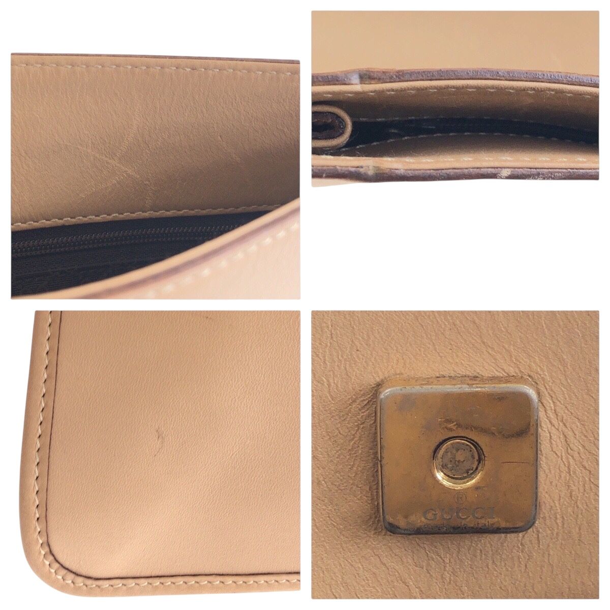 美品 GUCCI グッチ ベージュ ゴールド金具 レザー 91762 ショルダー