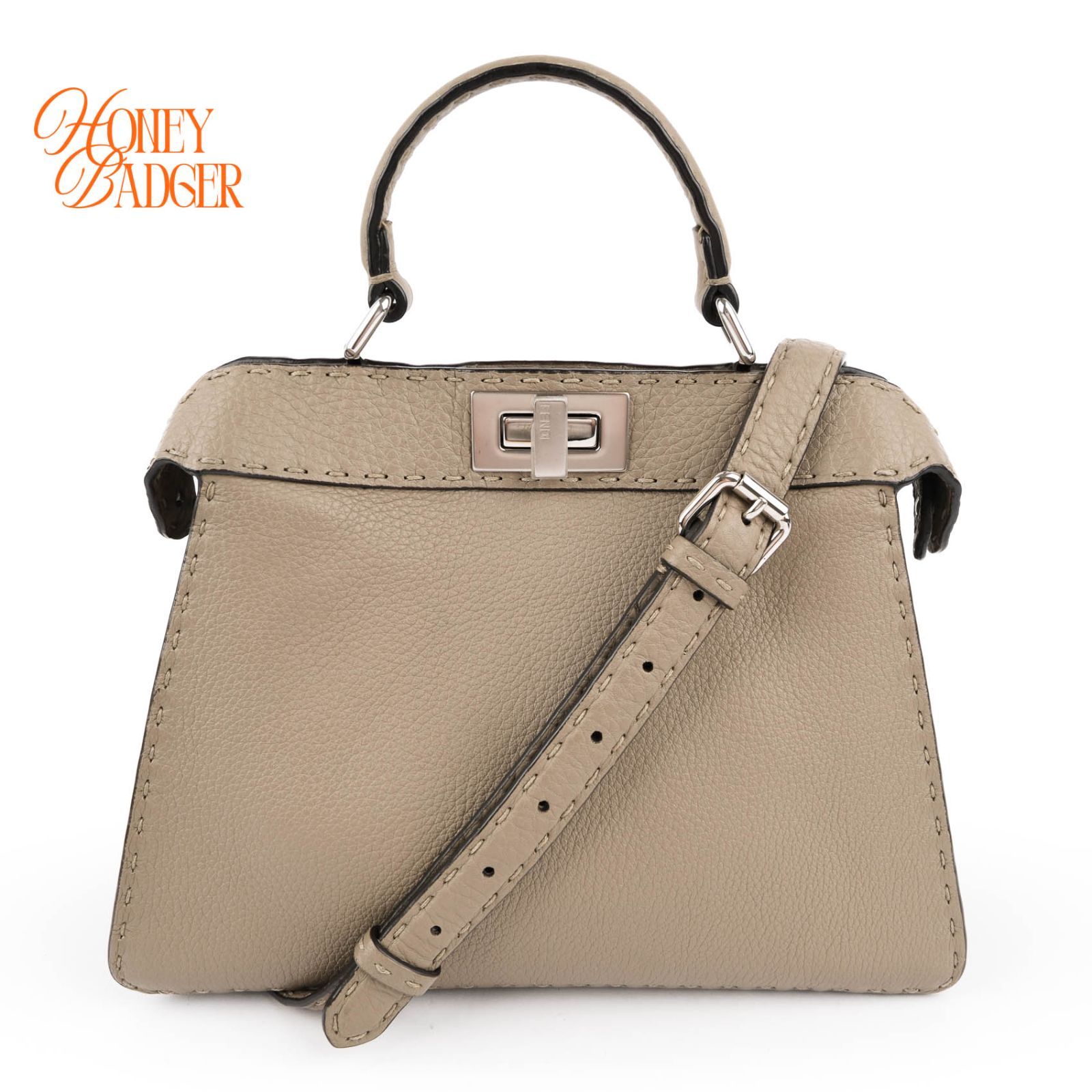 【美品】フェンディ FENDI ピーカブー スモール ベージュ グレージュ 2WAY ハンドバッグ ショルダー 斜め掛け