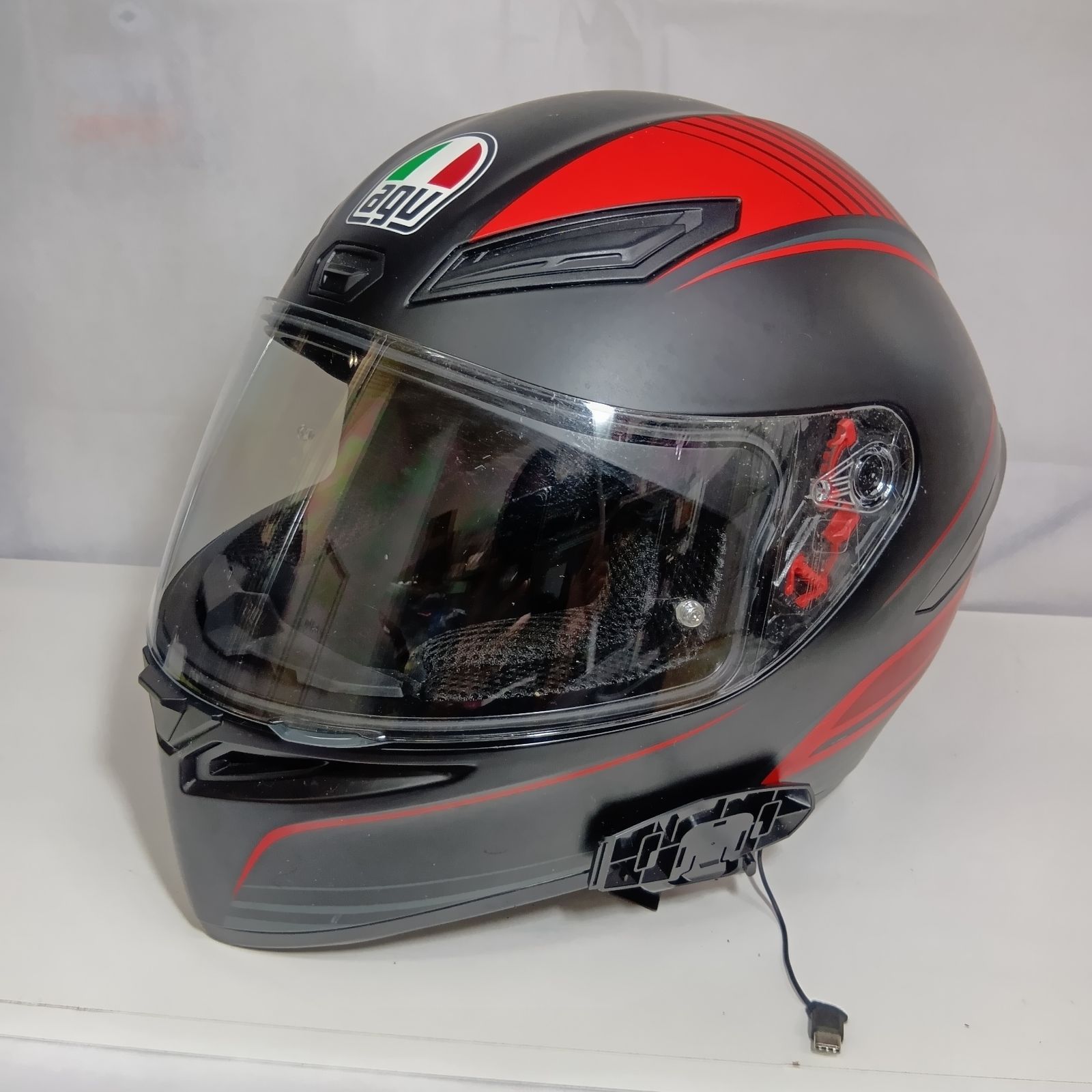 N AGV K1 フルフェイスヘルメット マットブラック×レッド Mサイズ
