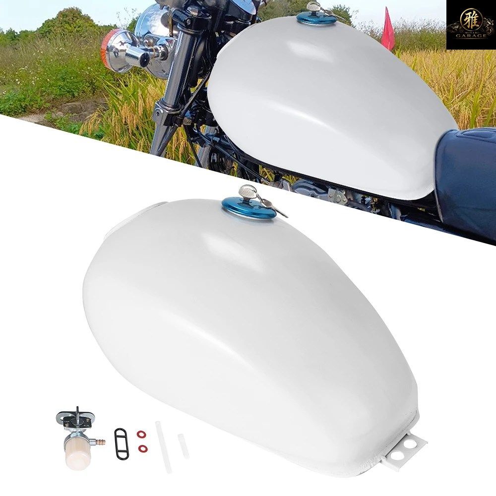 改造されたオートバイ用ホワイト9L 2.4ガロンガソリン燃料タンク ホンダ ハーレー カフェレーサー
