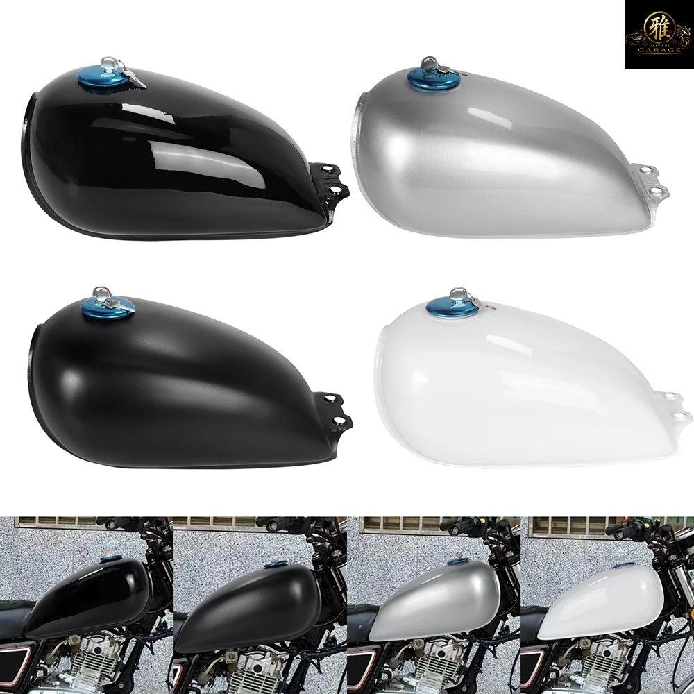 4色展開 9L 2.4ガロン アイアン製 オートバイ用ガソリン燃料タンク レトロ ビンテージ オイルタンクキャップカバー付き GN125 GN250