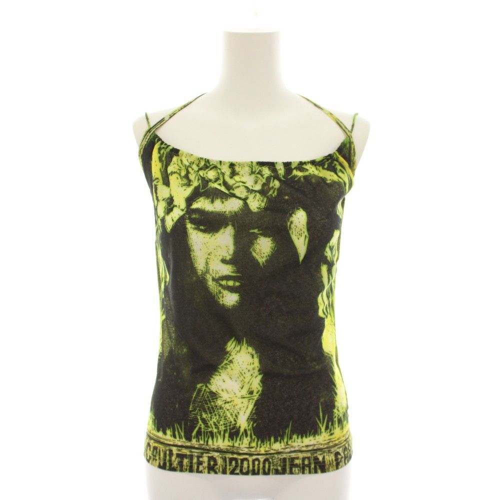 ジャンポールゴルチエ ファム Jean Paul GAULTIER FEMME パワーネットキャミソール ホルターネック 総柄 40 黒 ブラック 黄緑 イエローグリーン KKYGBM0411 /YT