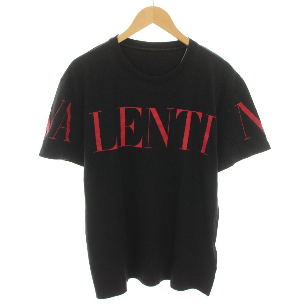 ヴァレンティノ ヴァレンチノ VALENTINO Tシャツ カットソー クルーネック 半袖 ロゴプリント L 黒 ブラック 赤 レッド SV3MG03B5FN /YT