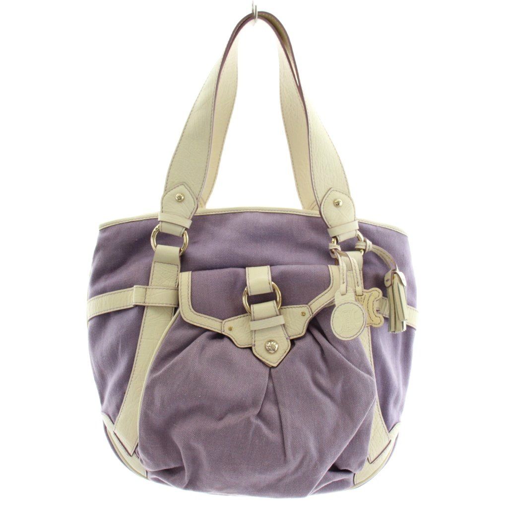 セリーヌ CELINE ショルダーバッグ キャンバス レザー 紫 パープル 白 ホワイト /AN13 ■OH
