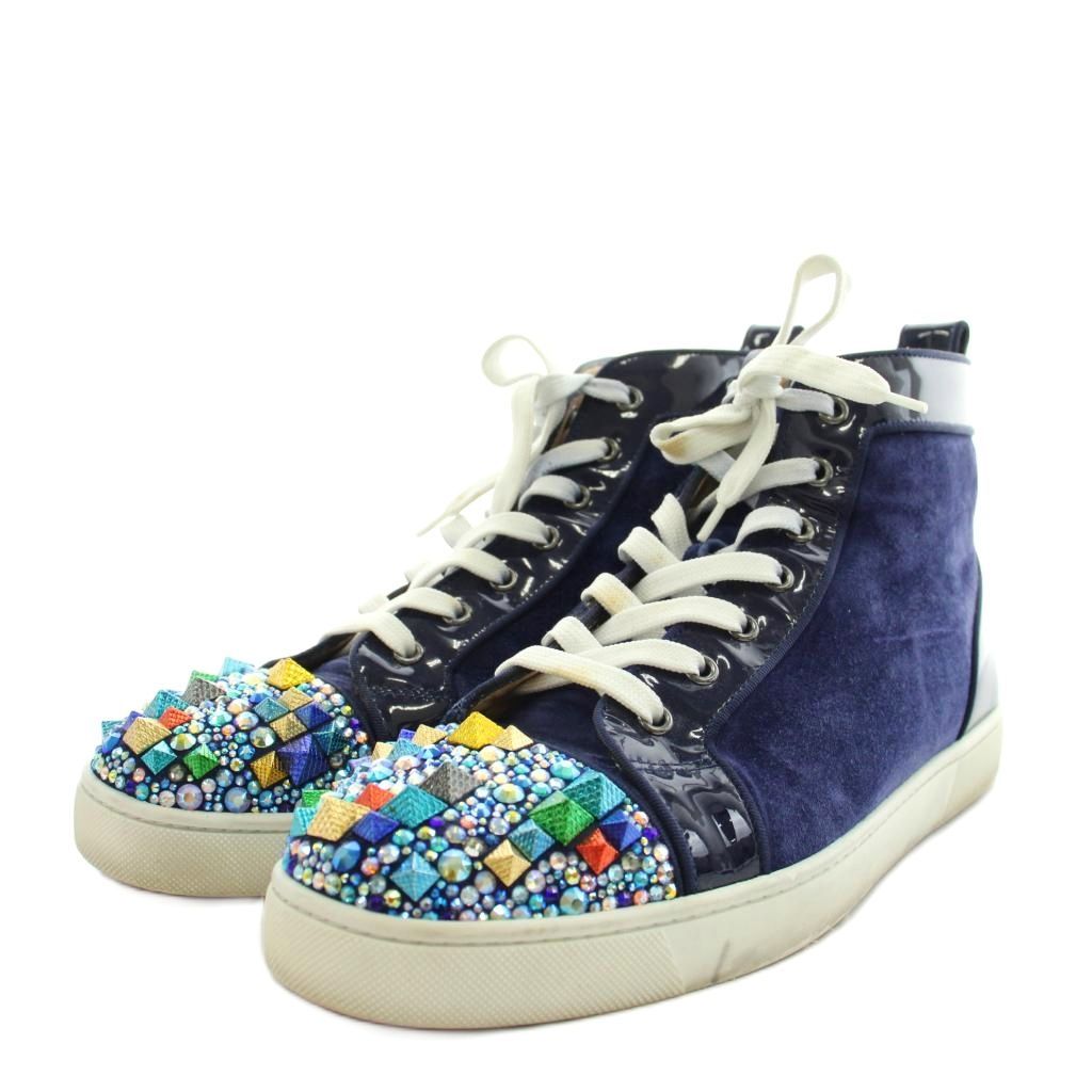 クリスチャンルブタン Christian louboutin ハイカット スニーカー シューズ スエード スタッズ 42 青 ブルー /AN23
