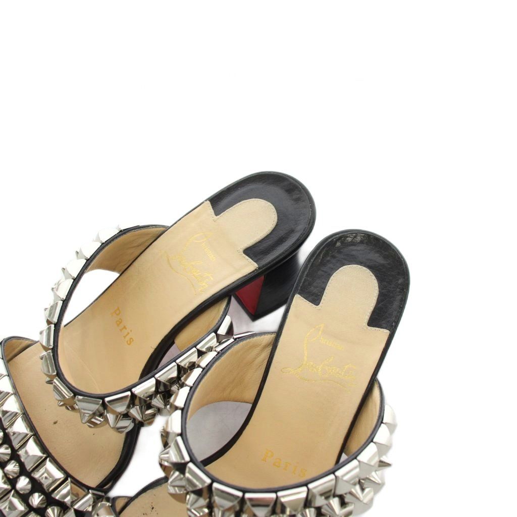 クリスチャンルブタン　レザーサンダル　スタッズ　黒×シルバー　38 クリスチャンルブタン Christian louboutin サンダル スタッズ ヒール