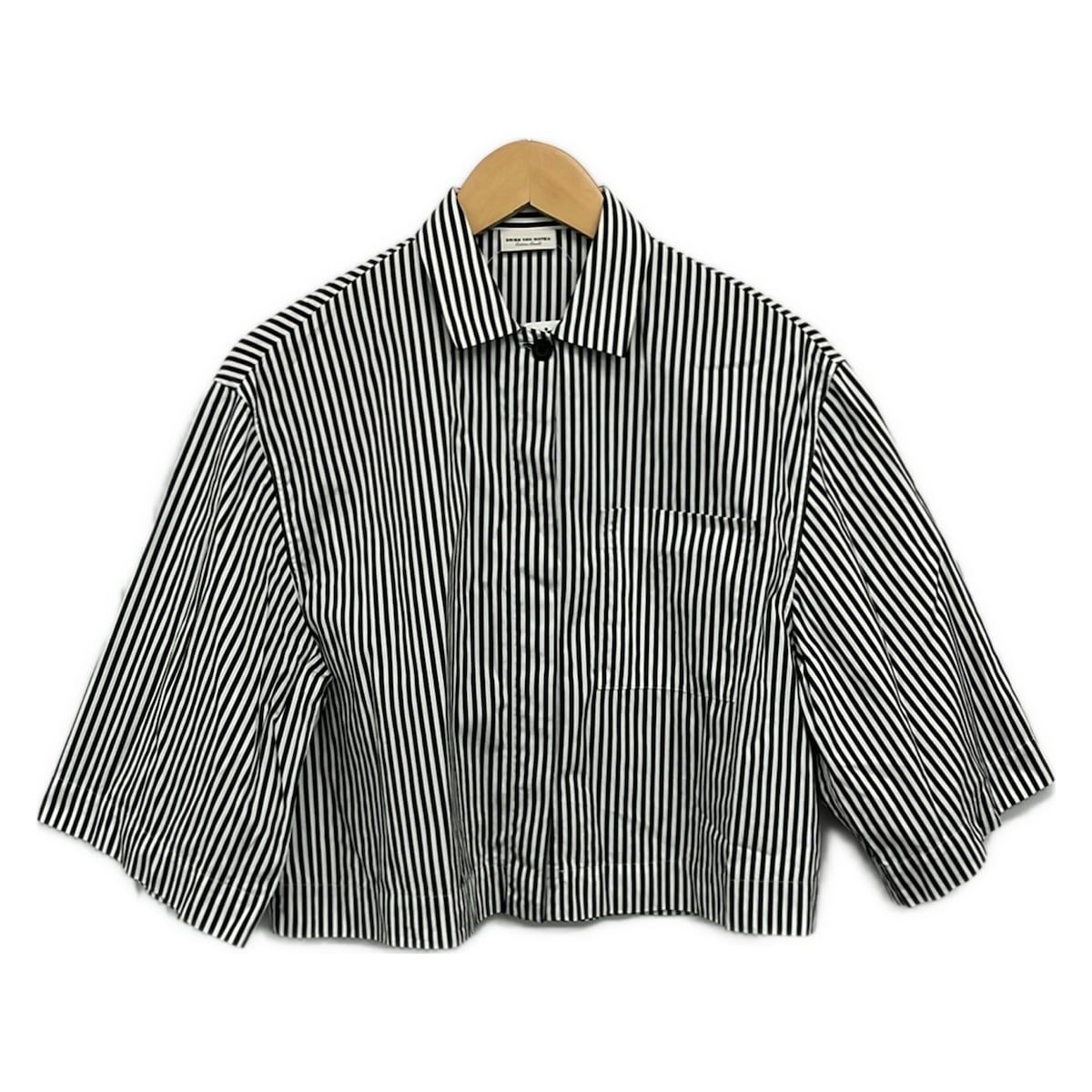 DRIES VAN NOTEN(ドリスヴァンノッテン) 七分袖シャツブラウス サイズXS レディース - 白×黒 ストライプ/ショート丈
