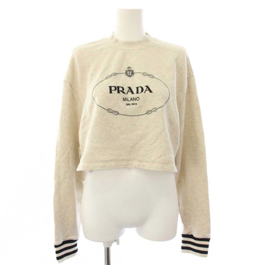 プラダ PRADA 23AW ロゴエンブロイダリー クロップド トレーナー スウェット 長袖 XS グレー 134676 /KH3
