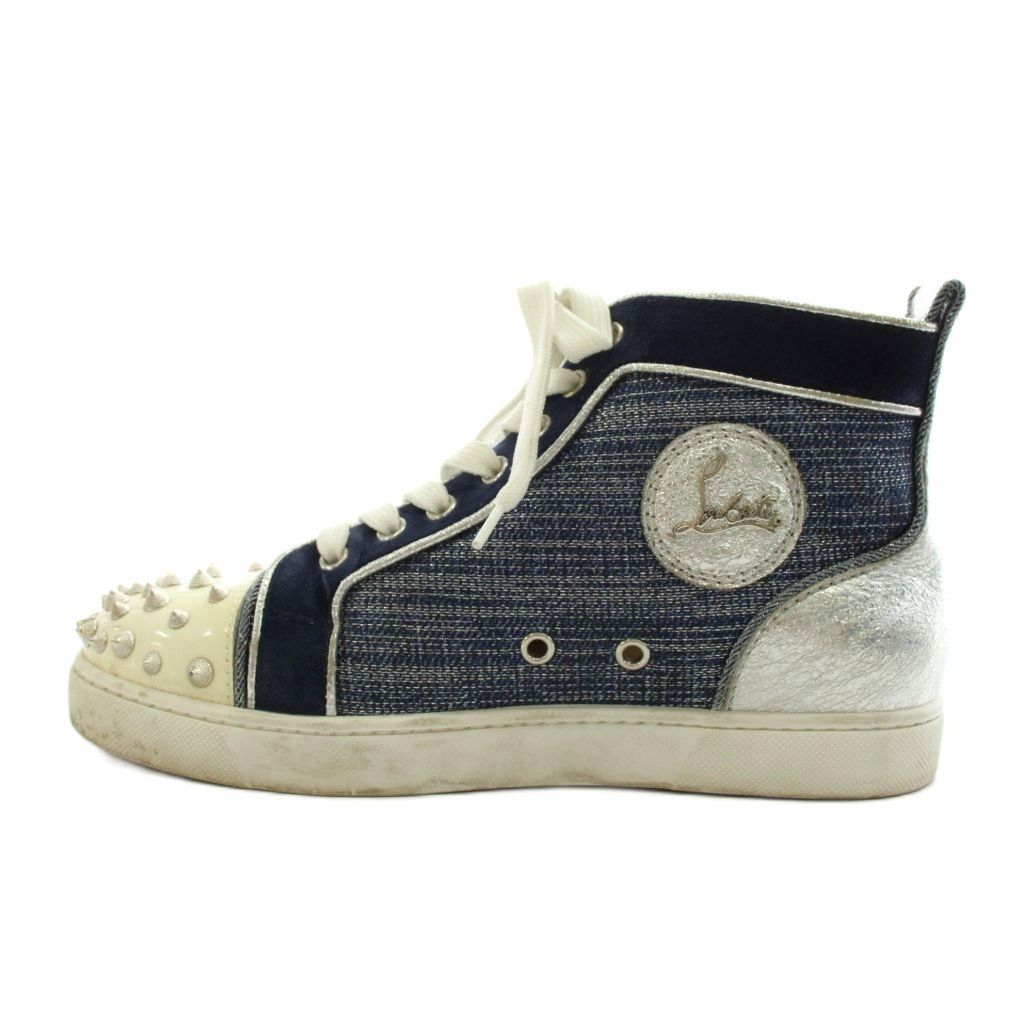 クリスチャンルブタン Christian louboutin ハイカット スニーカー シューズ デニム スタッズ 37.5 青 ブルー /AN18