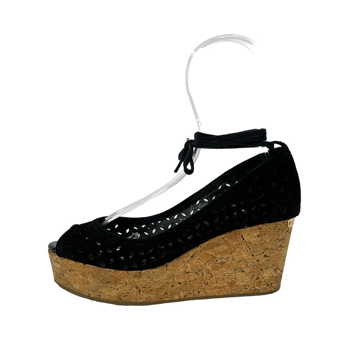 JIMMY CHOO(ジミーチュウ) パンプス 34 1/2 レディース - 黒 ウェッジソール/オープントゥ/パンチング