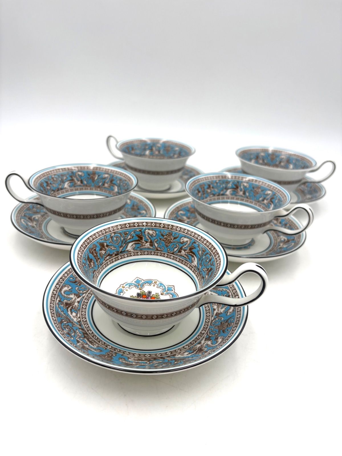 【美品】WEDGWOOD ウェッジウッド フロレンティーン ターコイズ カップ＆ソーサー　5客セット
