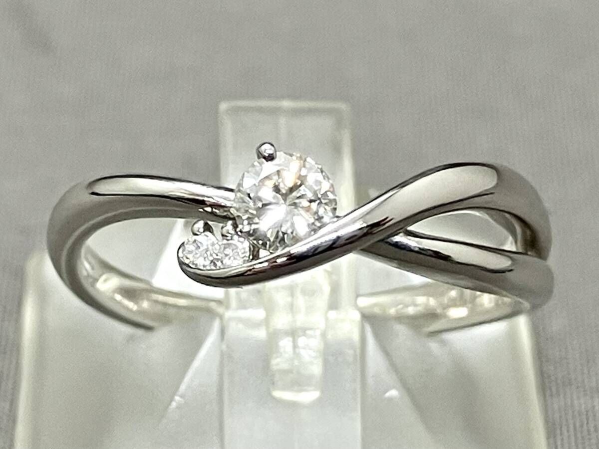 鑑別書付き Pt900 約15号 天然ダイヤモンド 0.22ct 約4.3g リング　指輪