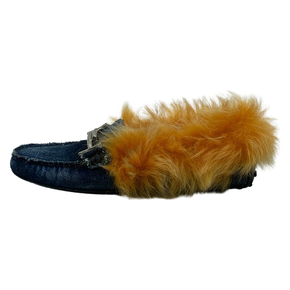 TOD'S(トッズ) ドライビングシューズ 38 レディース - ネイビー×オレンジ ファー
