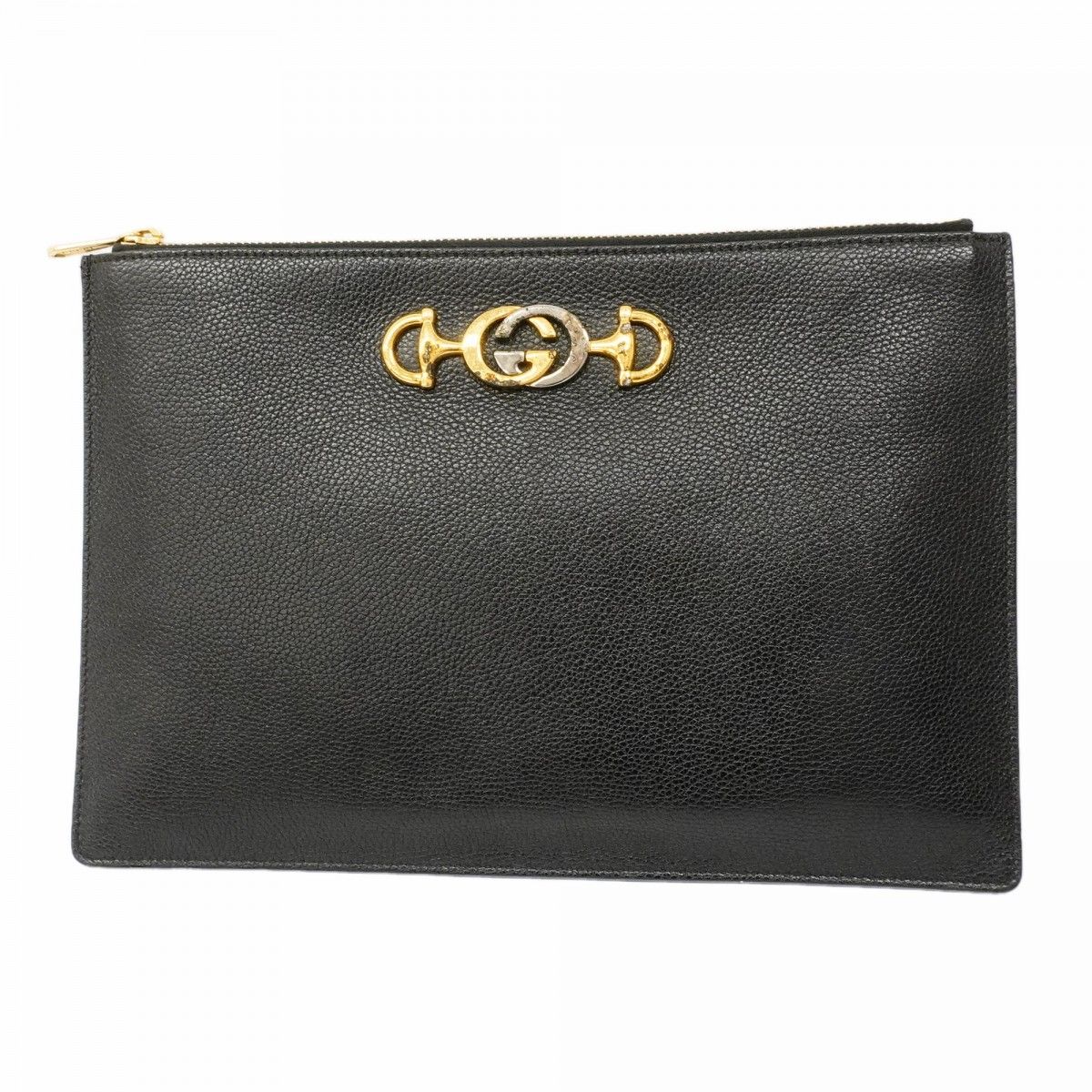 【6fc4294-k】グッチ クラッチバッグ ズゥミ 570728 レザー ブラック ゴールド/シルバー金具【中古】メンズ