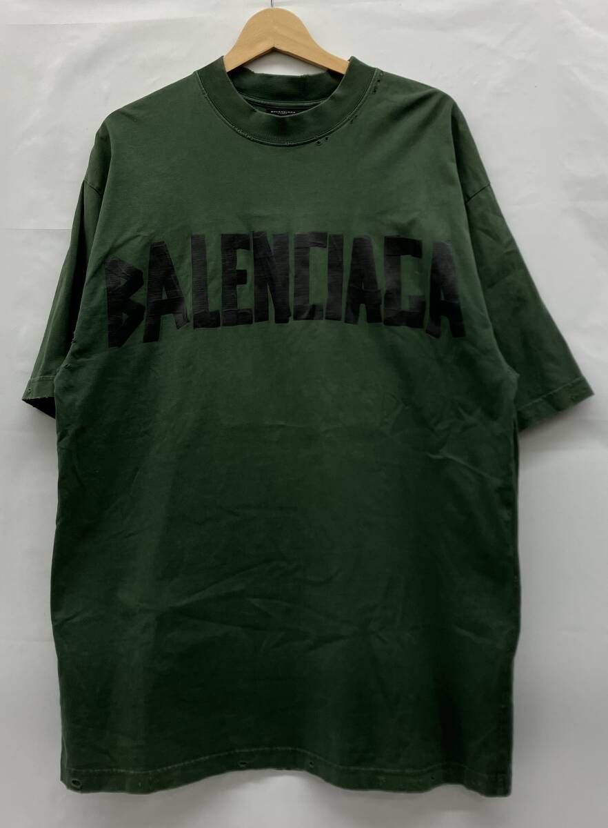 BALENCIAGA バレンシアガ　TAPE TYPE テープタイプロゴ　半袖Tシャツ グリーン　サイズXS