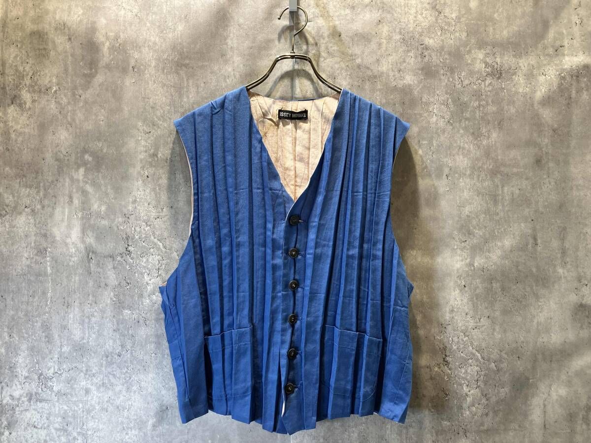 90s ISSEY MIYAKE MEN イッセイミヤケメン プリーツベスト ブルー サイズM