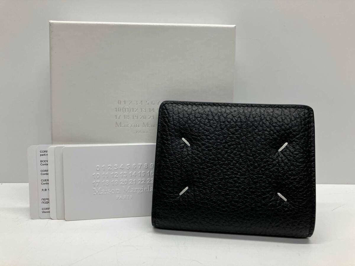 Maison Margiela S56UI0140 メゾンマルジェラ 4ステッチ 二つ折りウォレット　財布　グレイニーレザー　ブラック　タグ･保護布･箱付属 30,602円