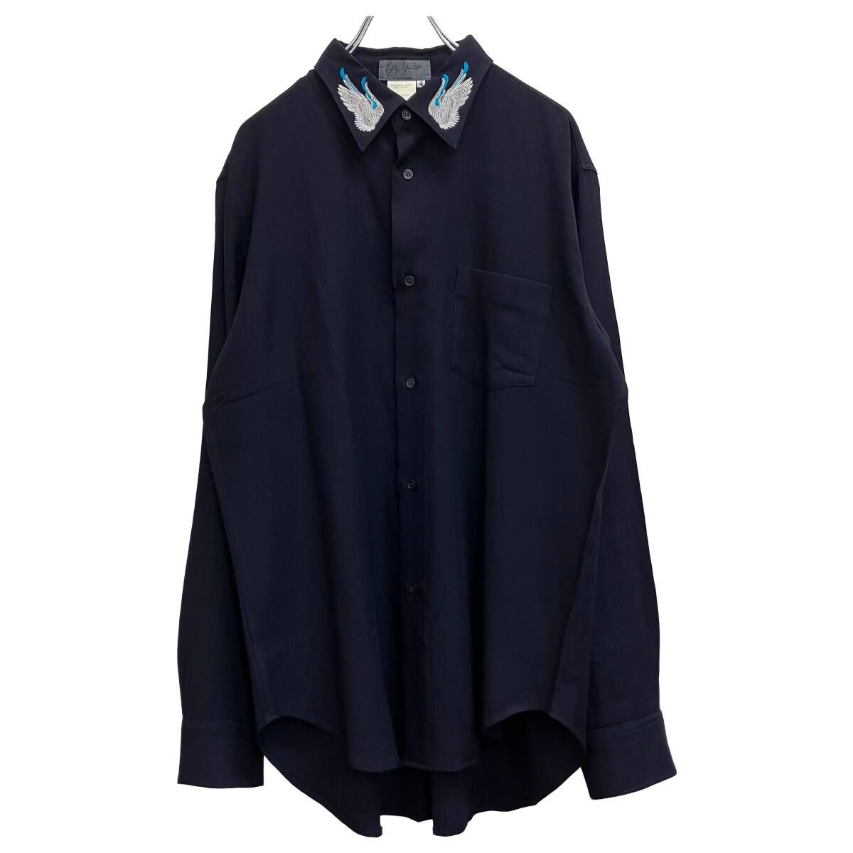 02AW YOHJI YAMAMOTO POUR HOMME 長袖 シャツ 友禅羽根ウールシャツ HM-B49-138 サイズ4 パープル ヨウジヤマモトプールオム
