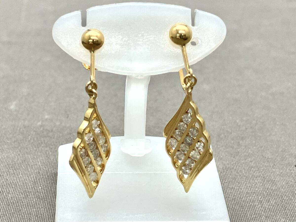 鑑別書付き K18 天然ダイヤモンド 0.29ct 約3.4g イヤリング