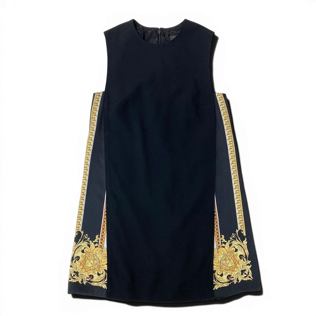 If25 VERSACE ヴェルサーチ ノースリーブワンピース ドレス バロック調 ミディ丈 レーヨン アセテート レディース 女性用 1006325 38 ブラックu02t