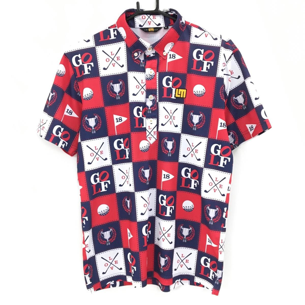 ラウドマウス 半袖ポロシャツ レッド×ネイビー×白 総柄 アイラブゴルフ 