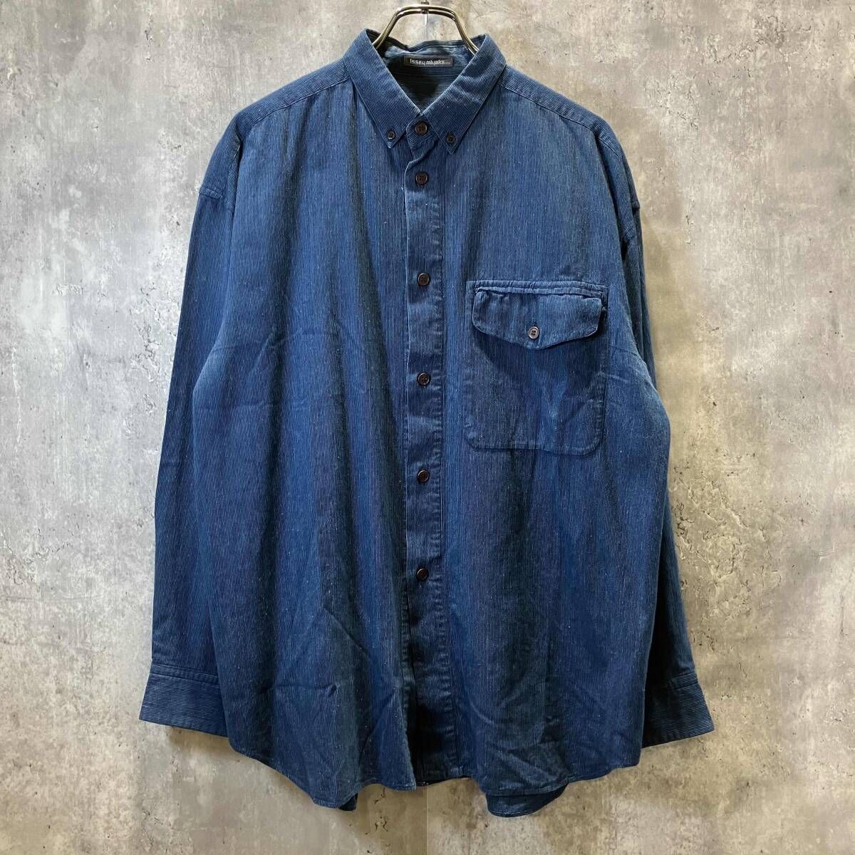80s ISSEY MIYAKE MEN 長袖シャツ ポケットデザインシャツ size L インディゴ イッセイミヤケメン