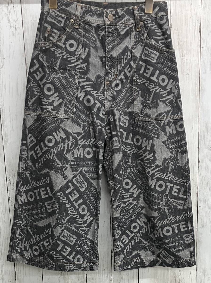 HYSTERIC GLAMOUR デニムハーフパンツ ヒステリックグラマー HYSTERIC MOTEL柄 総柄 ブラック sizeS