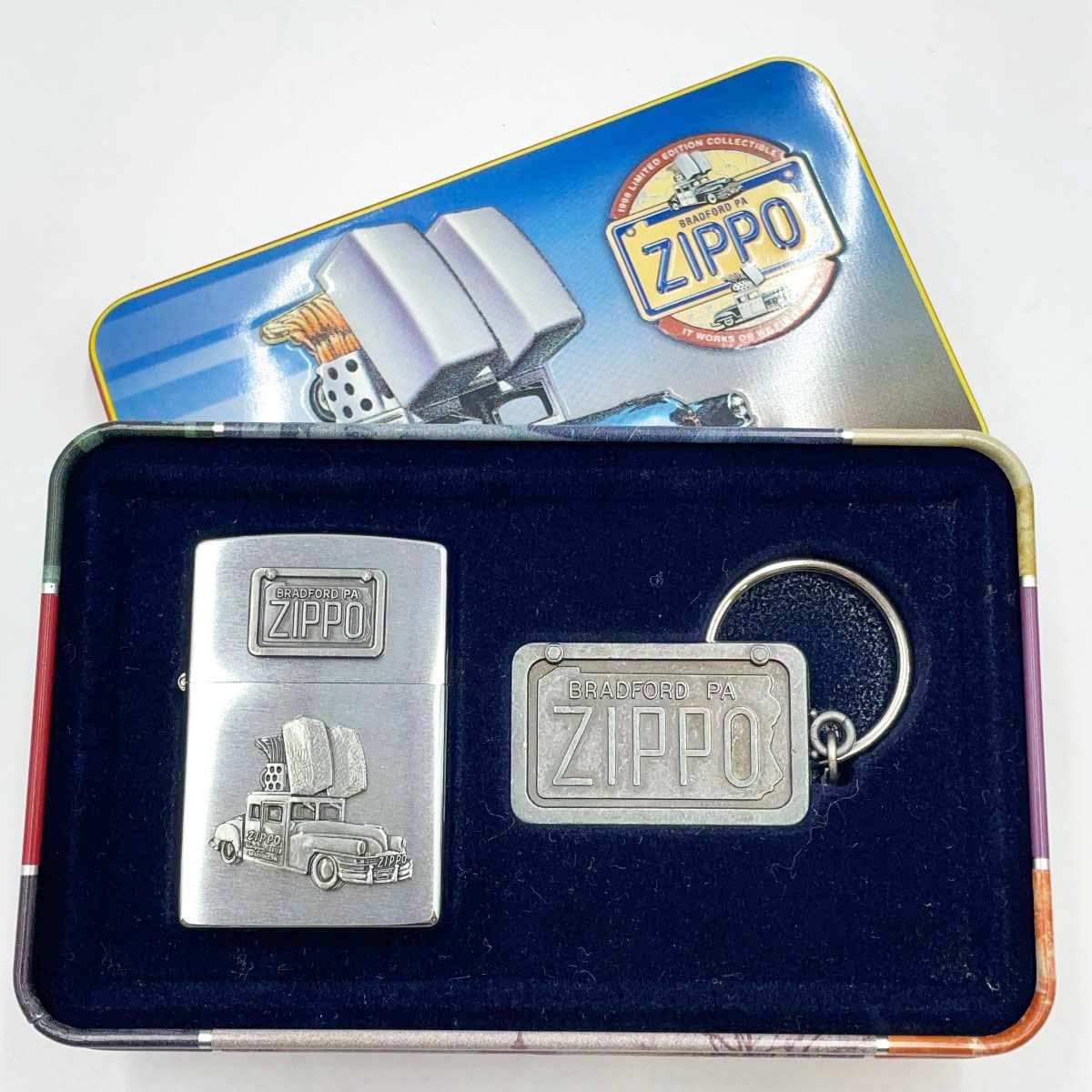【未使用】ジッポー 50周年記念 zippo car 1998年製 車 キーホルダー付 缶ケース オイルライター