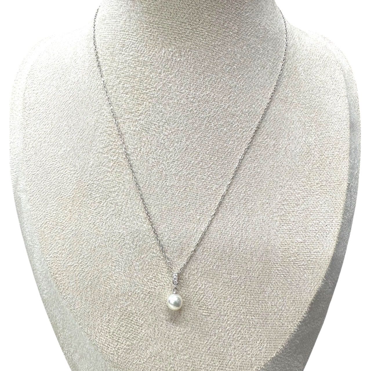 MIKIMOTO ミキモト　K18 ホワイトゴールド　 パール　真珠　necklace ネックレス　ダイヤ　デザインネックレス