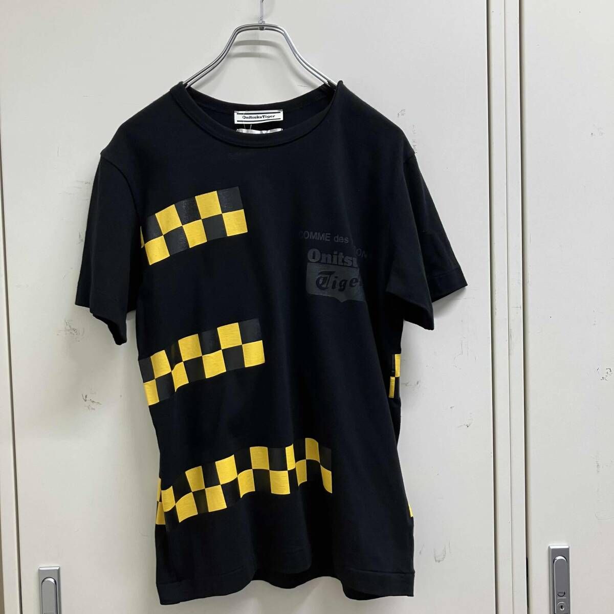 COMME des garcons x Onitsuka tiger short sleeve チェッカー柄カットソー　サイズM ブラック　コムデギャルソン