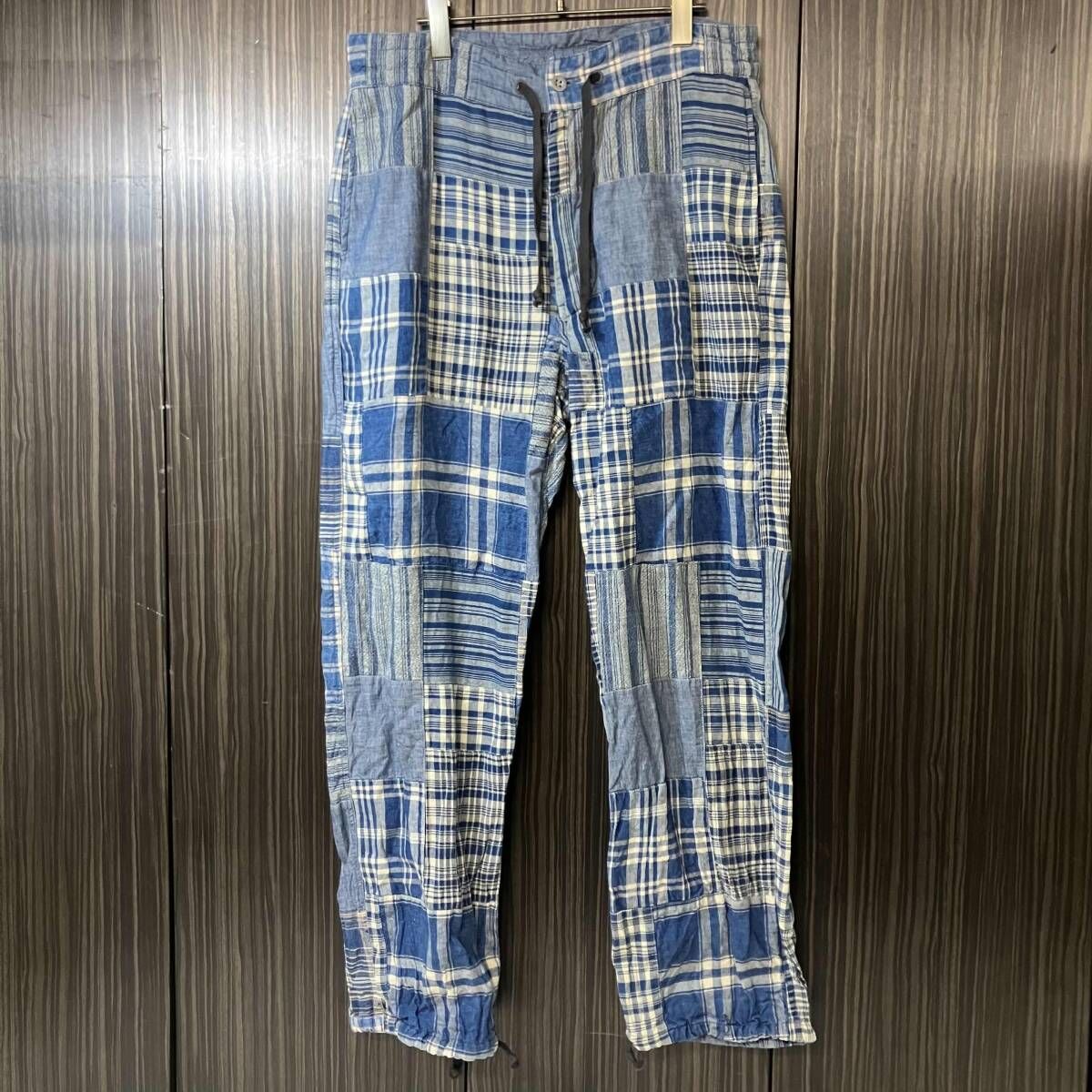 RRH RALPH LAUREN 綿パンPATCHWORK DRAW STRINGS PANTS サイズ32 ブルー ダブルアールエル ラルフローレン