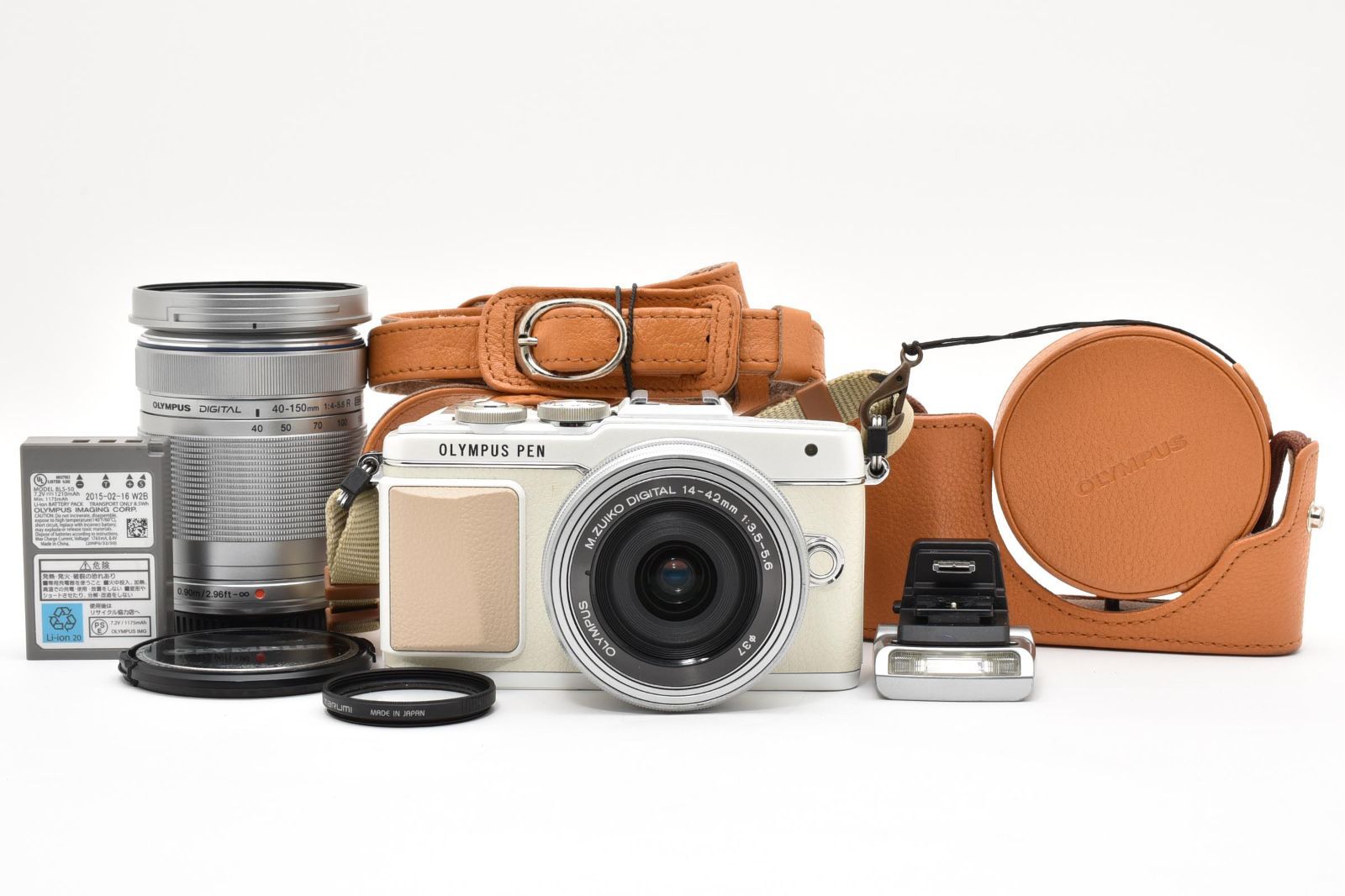 ■ 美品 ■ オリンパス　OLYMPUS PEN Lite E-PL7 ホワイト ＋ 14-42mm F3.5-5.6 ＋ 40-150mm F4-5.6 + FL-LM1 《動作確認済》#A1371